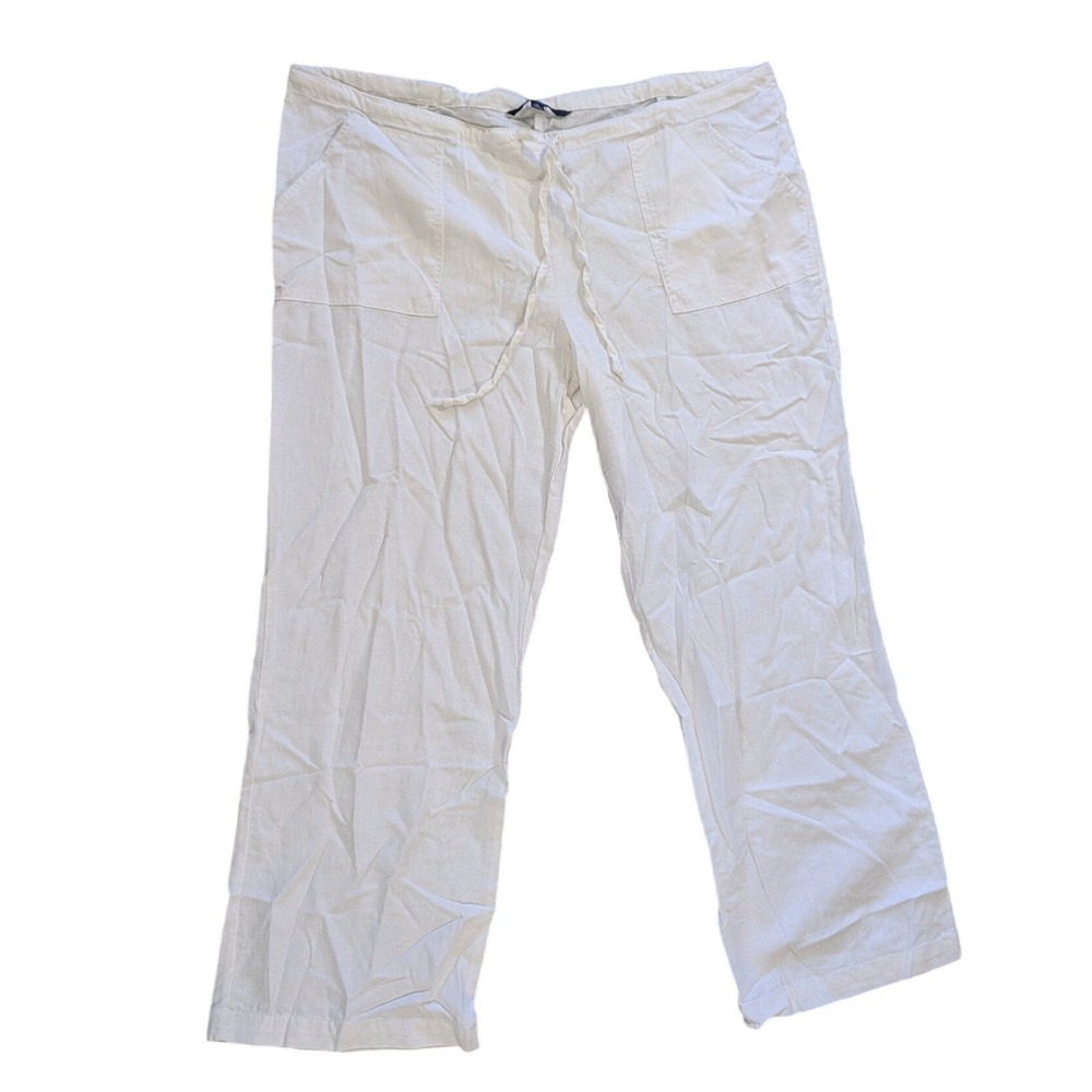 Chadwicks‎ Pants Womens 1X White Linen Blend Drawstring Wide Leg Casual 47192